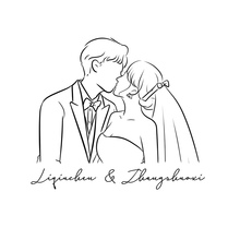 Q版手绘头像定制照片转卡通情侣简笔画婚礼logo设计黑白线条