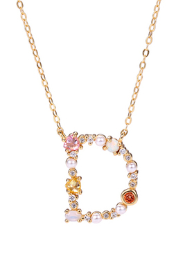 s925银字母D彩虹石项链