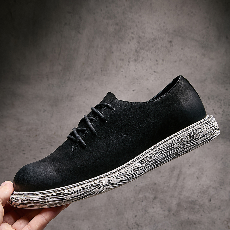 欧洲站秋季新款男鞋真皮黑色复古时尚休闲鞋厚底防滑百搭男士皮鞋