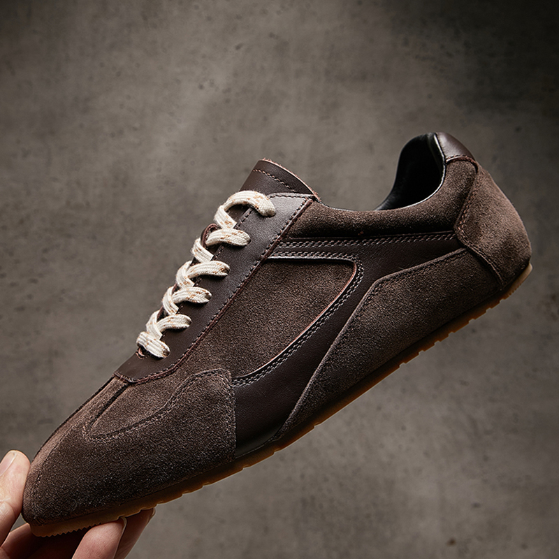 2025夏季新款德训鞋男真皮拼接时尚潮牌休闲鞋英伦风复古系带板鞋