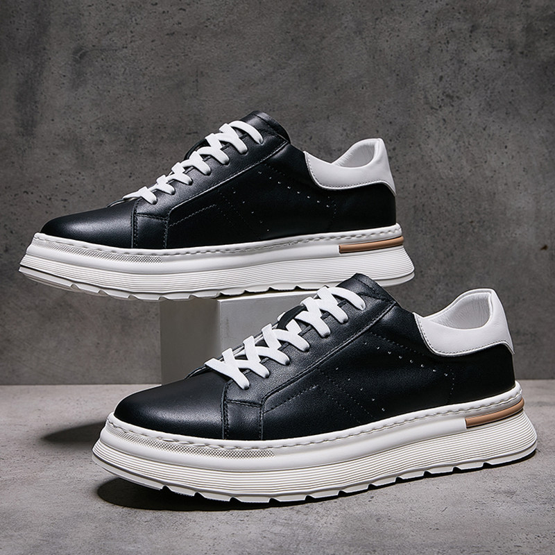 2026夏季新款男鞋真皮黑色复古高级感运动休闲鞋牛皮手工高端板鞋