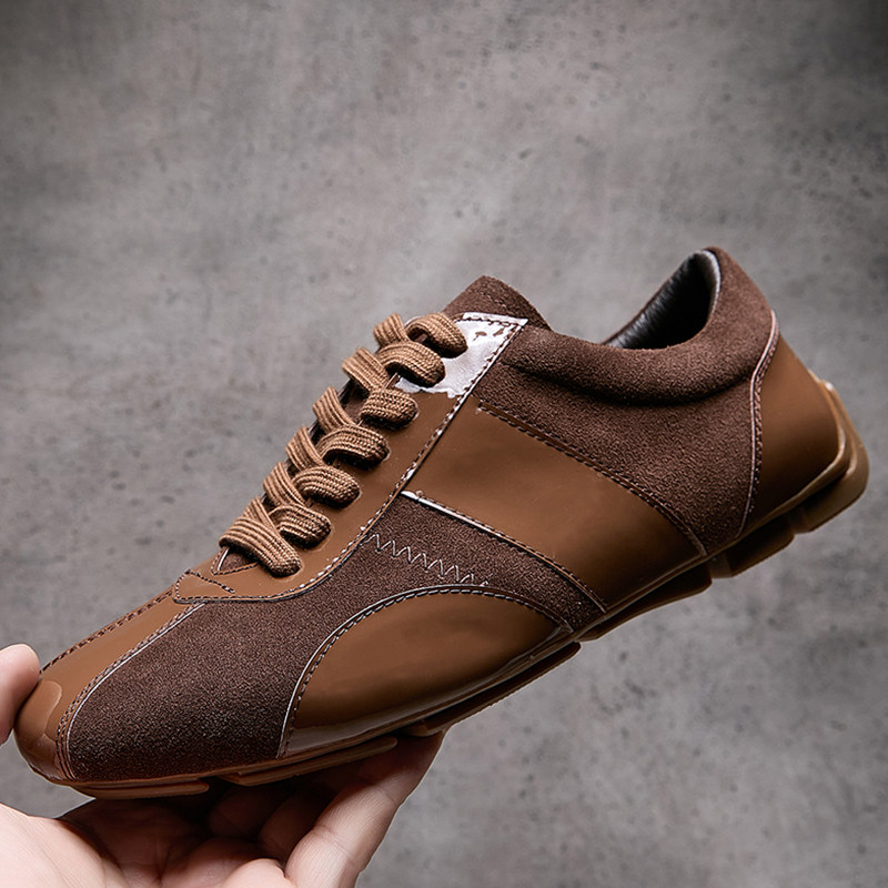 欧洲站春季新款男鞋真皮拼接英伦风复古德训鞋轻便百搭休闲板鞋男,流行男鞋,休闲板鞋,淘宝优惠券,粉丝福利购,淘宝优惠卷