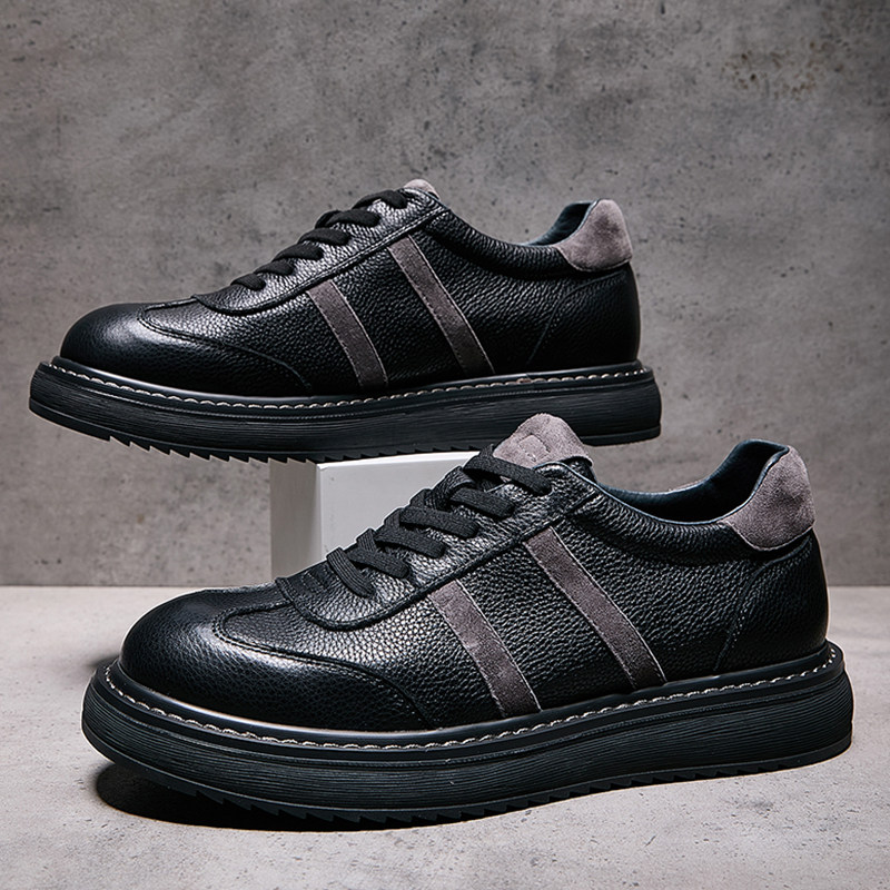 欧洲站春季新款男鞋真皮黑色高级感休闲鞋头层牛皮手工厚底板鞋男,流行男鞋,休闲板鞋,淘宝优惠券,粉丝福利购,淘宝优惠卷