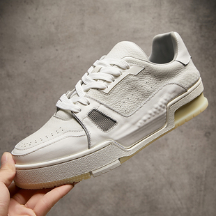 2026秋季新款男鞋真皮厚底百搭时尚休闲鞋白水泥牛皮潮牌高端板鞋