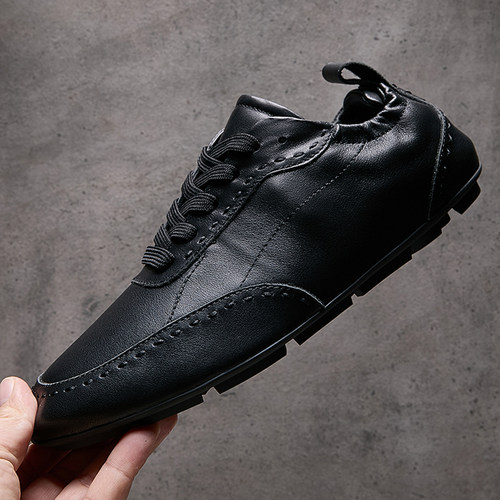 2026春季新款阿甘鞋男真皮黑色高级感休闲板鞋牛皮手工运动德训鞋