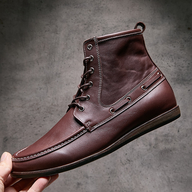 欧洲站秋冬季新款马丁靴男真皮英伦风复古高帮赛车鞋牛皮机车短靴