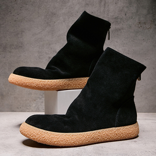 套脚短靴牛皮手工时装 马丁靴男真皮黑色复古时尚 靴 新款 2025秋冬季