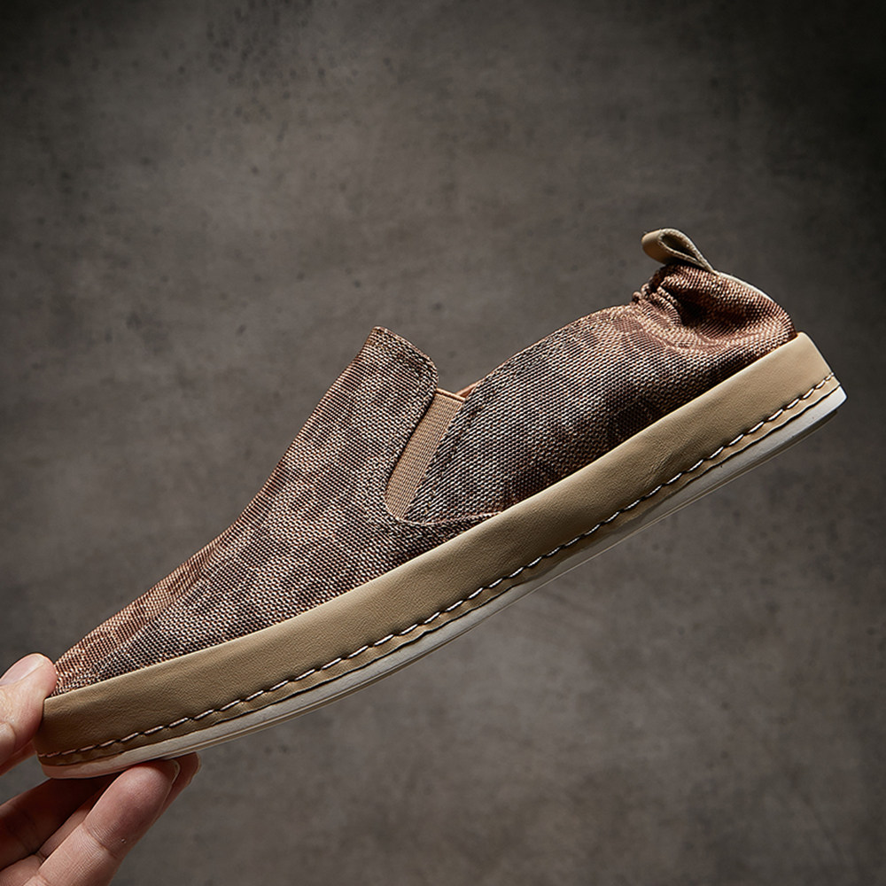 2026夏季新款男鞋针织刺绣真皮透气套脚懒人鞋一脚蹬潮牌乐福鞋男
