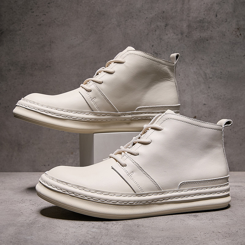 2026秋冬季新款高帮男鞋真皮时尚韩版小白鞋头层牛皮厚底工装短靴