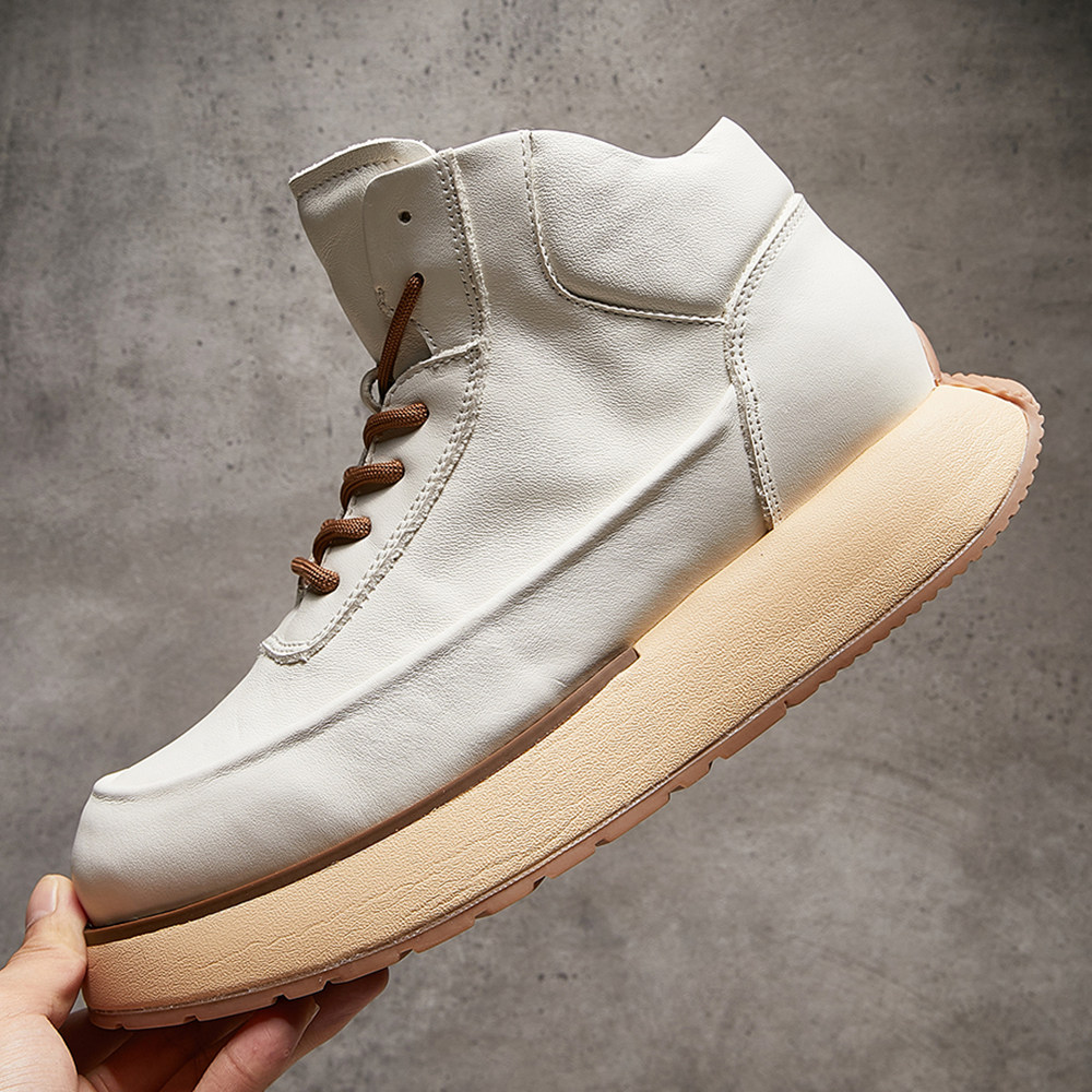 欧洲站秋冬季新款马丁靴男真皮厚底增高系带短靴男牛皮高帮工装靴