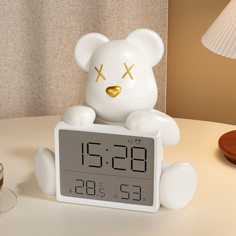 创意桌面暴力熊温湿度闹钟摆件