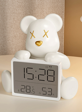 轻奢高档暴力熊时钟装饰摆件客厅卧室玄关桌面台式钟摆放式电子钟