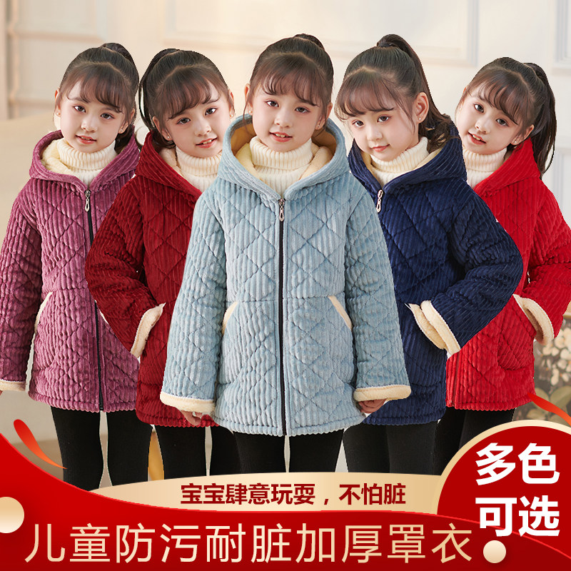 女童保暖罩衣外穿童装爆款学生版三层加棉加厚棉服冬季加绒罩衣