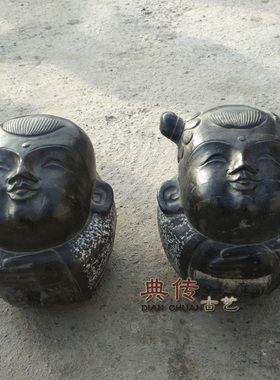 仿古雕刻福娃工艺品人物青石做旧