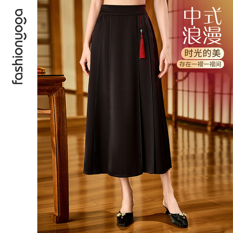 凡圣瑜伽服简约新中式国风洋气半身裙日常通勤马面裙中长裙F14583