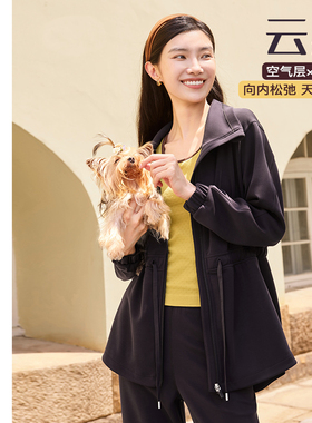 凡圣瑜伽基础显瘦休闲运动空气层中长款高领外套开衫拉链女F14863