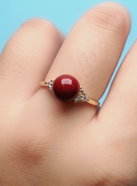 朱砂戒指转运珠情侣开口可调指