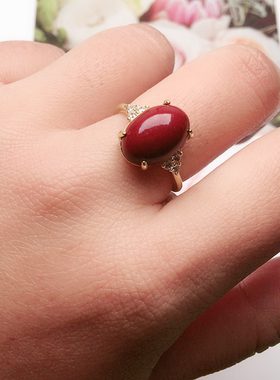 原矿朱砂戒指情侣镶嵌碧玉和田玉