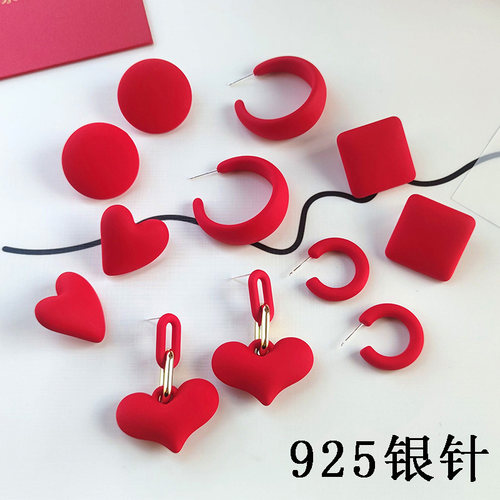 新年红色耳环网红2025春夏新款小众设计感气质耳钉925银针耳饰潮