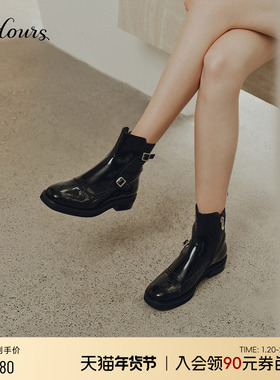 73hours女鞋邦德街2025冬季新款复古切尔西靴英伦风靴子粗跟短靴