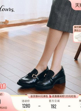 73hours女鞋布里克巷2026春季新款厚底增高乐福鞋英伦风黑色皮鞋