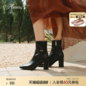 尖头显瘦增高粗跟短靴时装 新款 裸靴 比亚里茨冬季 73hours女鞋