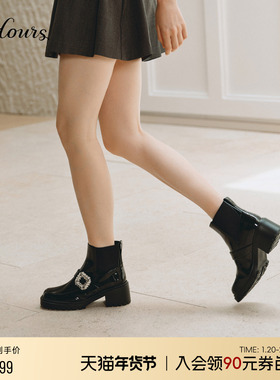 关晓彤同款73hours女鞋怦怦跳25冬季新款厚底切尔西靴女高跟短靴