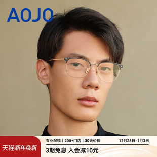 AOJO澳镜时尚 商务轻钛眼镜架女可配度数半框镜框男AJ104FM208