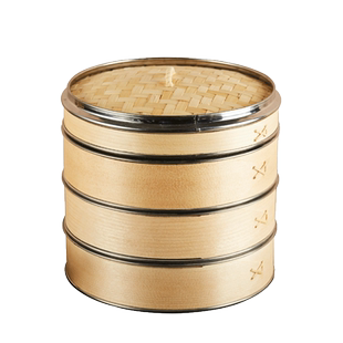 蒸笼竹制家用竹把手蒸笼 铝合金包边蒸笼手工竹笼屉 小笼包蒸笼