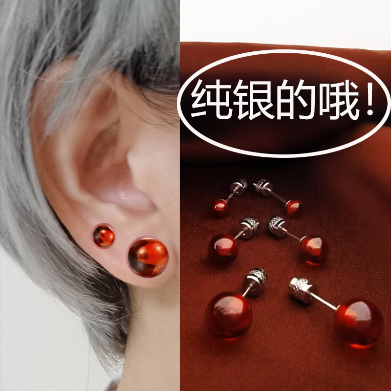 S999纯银红色耳钉女养耳洞耳骨钉图片