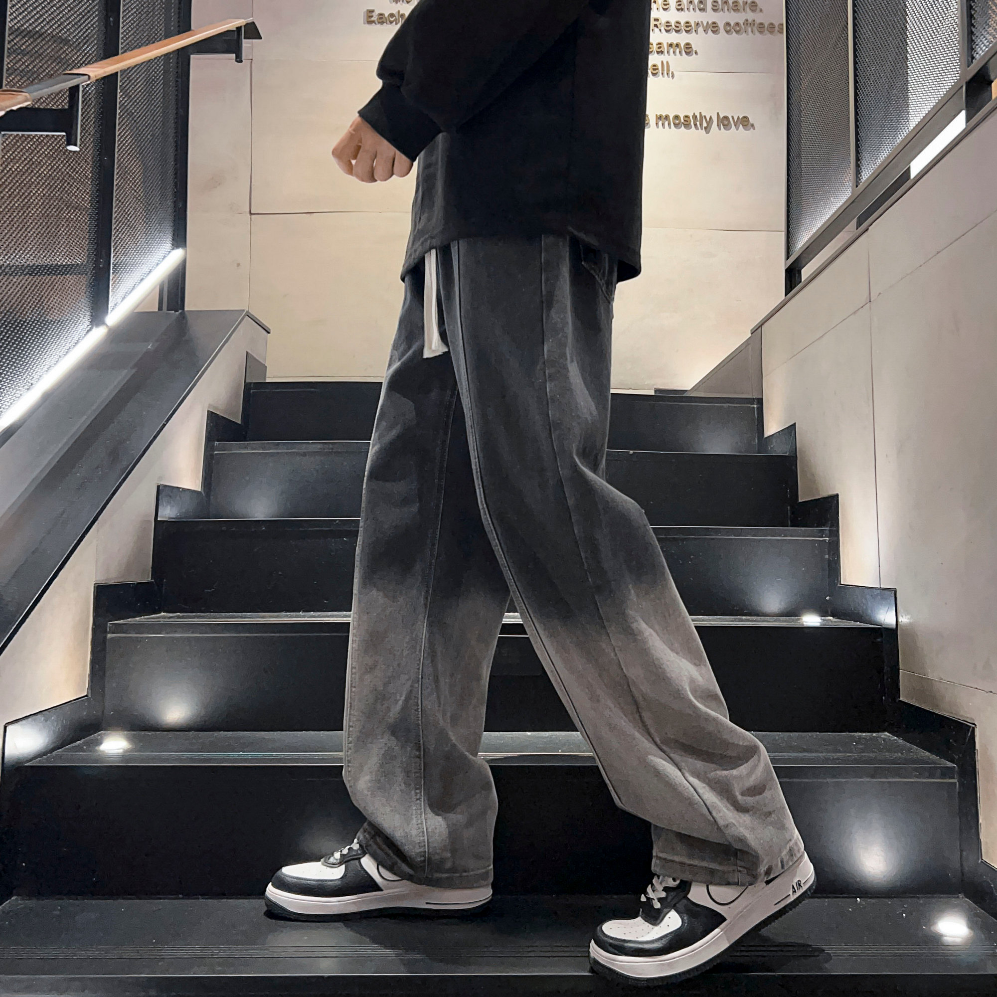 直播男港风渐变色拼接编织抽绳牛仔长裤拖地裤N2311P50,男装休闲裤,星座914-1
