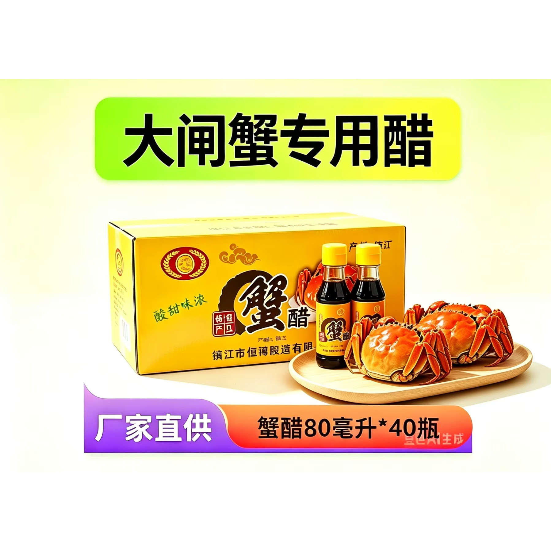 大闸蟹专用蟹醋80ml40小瓶装螃蟹青蟹蘸姜醋传统工艺固态发酵包邮
