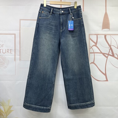 水木工芳2025新款百搭显瘦高腰加绒保暖法棍直筒牛仔九分裤女9181