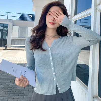 2025春夏韩版服饰宽松夏天丝亚麻针织衫开衫毛衣女装长袖短款上衣