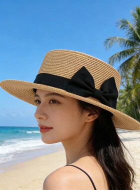 草帽女夏天平顶小清新礼帽防晒帽