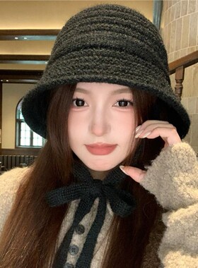韩版百搭宽檐绑带帽子女秋季新款