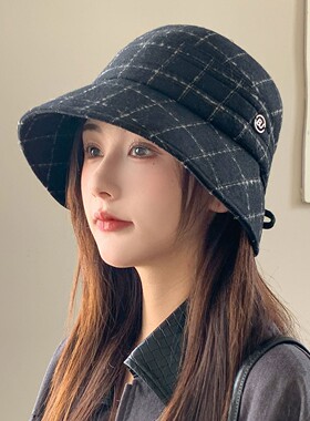 渔夫帽女秋冬季毛呢盆帽女防风