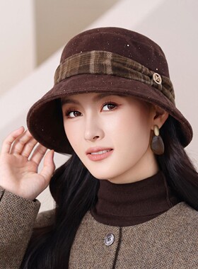 女秋冬季妈妈保暖毛呢盆帽礼帽
