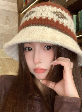 女冬水桶帽时尚百搭针织帽渔夫帽