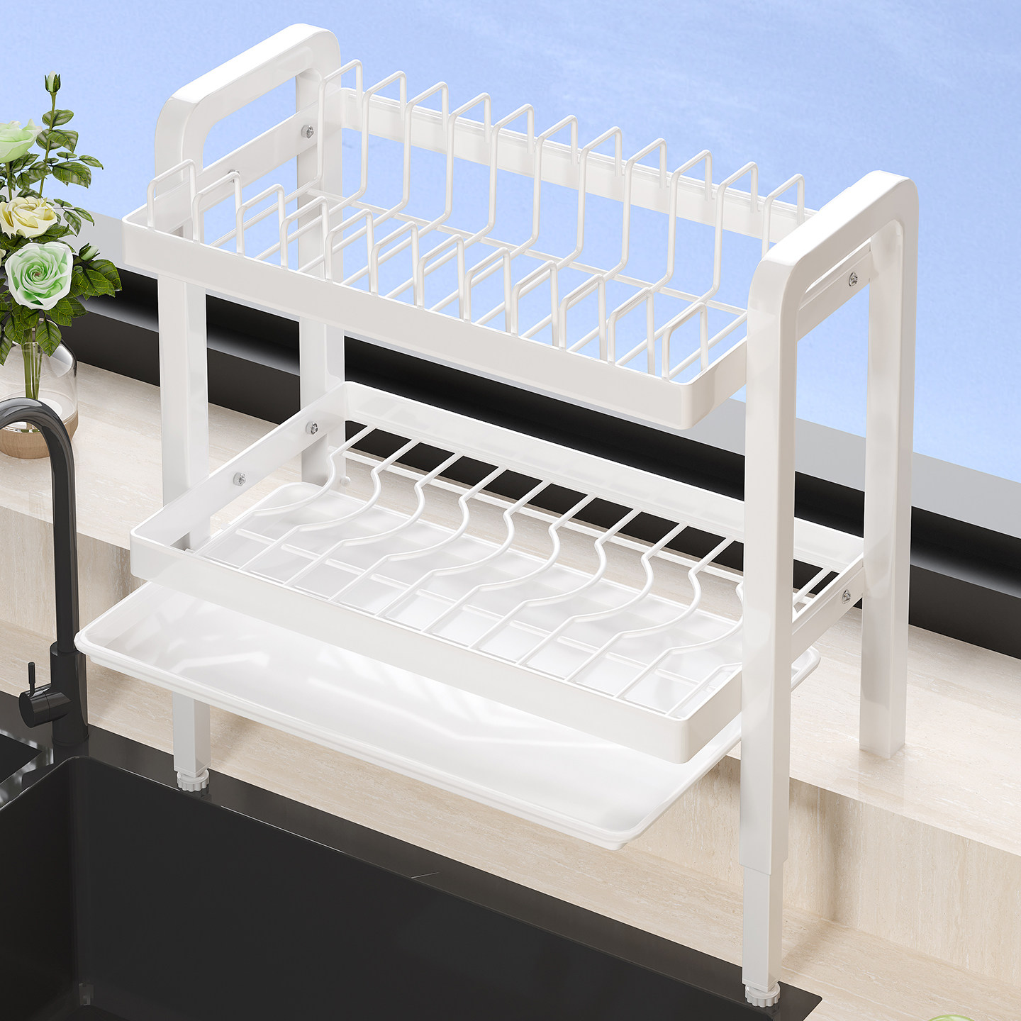 厨房窗台双层碗碟沥水篮水池水龙头上方餐具收纳晾晒架窗边置物架,厨房/烹饪用具,碗架,淘宝优惠券,粉丝福利购,淘宝优惠卷