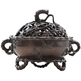 气节君子竹节镂空仿古养神香薰炉纯铜摆件家用室内盘香沉檀香香炉