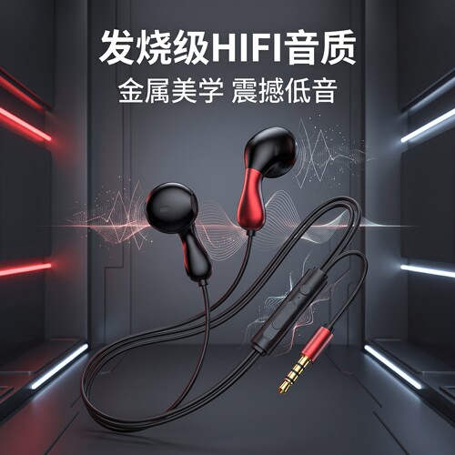 耳机有线入耳式高音质3.5mm圆孔接口Typec扁口适用于华为小米降噪