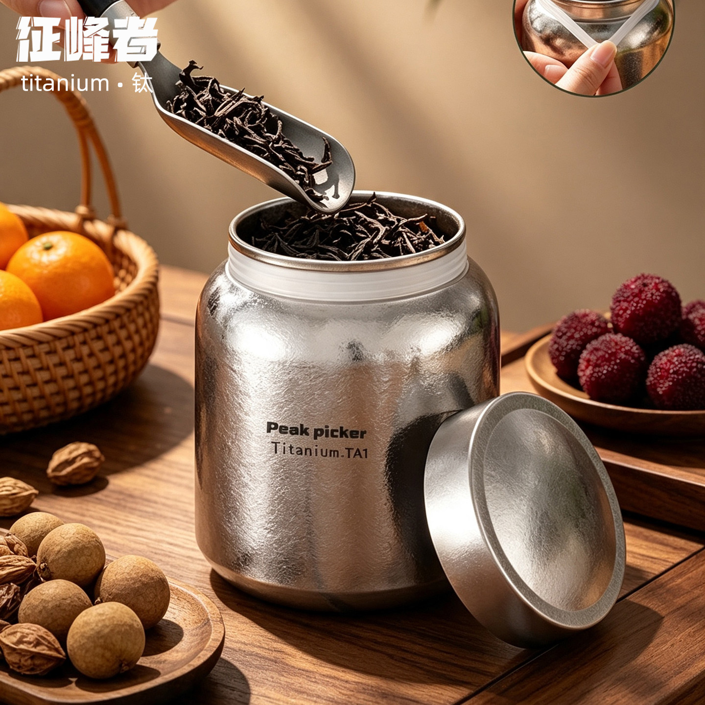 纯钛结晶茶叶罐小巧便携户外旅游车载储茶器咖啡豆罐迷你纯钛罐