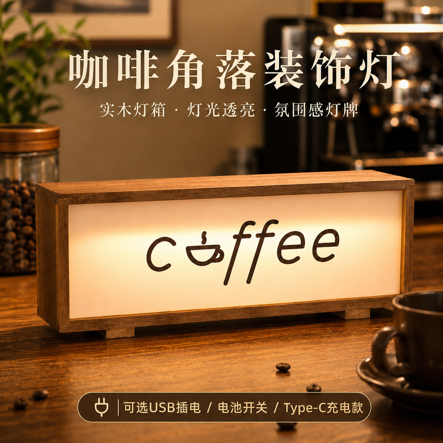 咖啡氛围感灯箱吧台角落氛围感图片