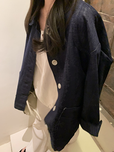 Chill轻松牛仔 灵感老钱感深蓝复古牛仔外套 FFLU25