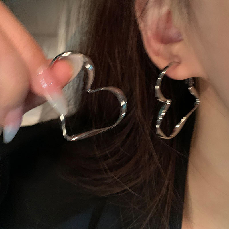 纯银爱心不规则耳环韩版气质女