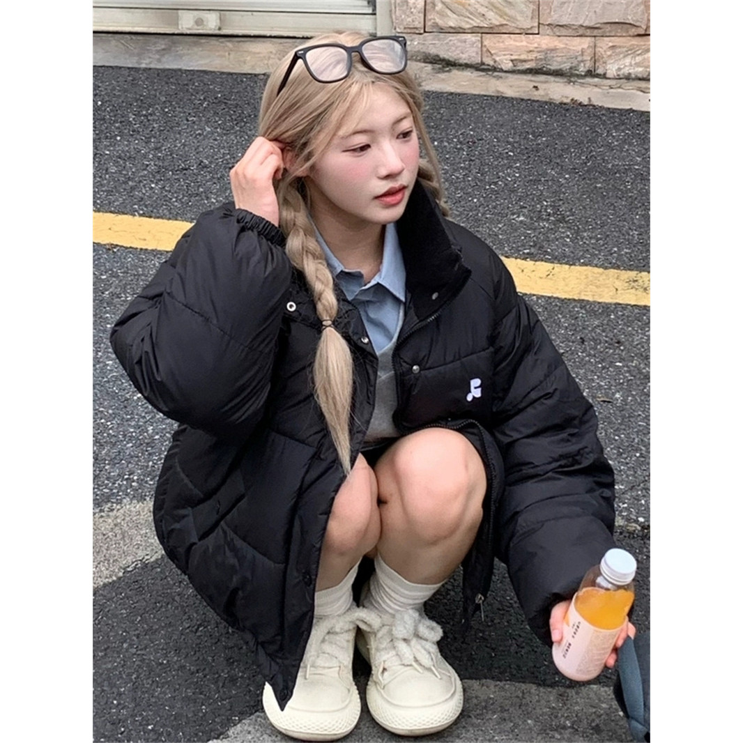 短款棉服女2025新款甜美日系立领粉色面包服宽松加厚小众冬装外套