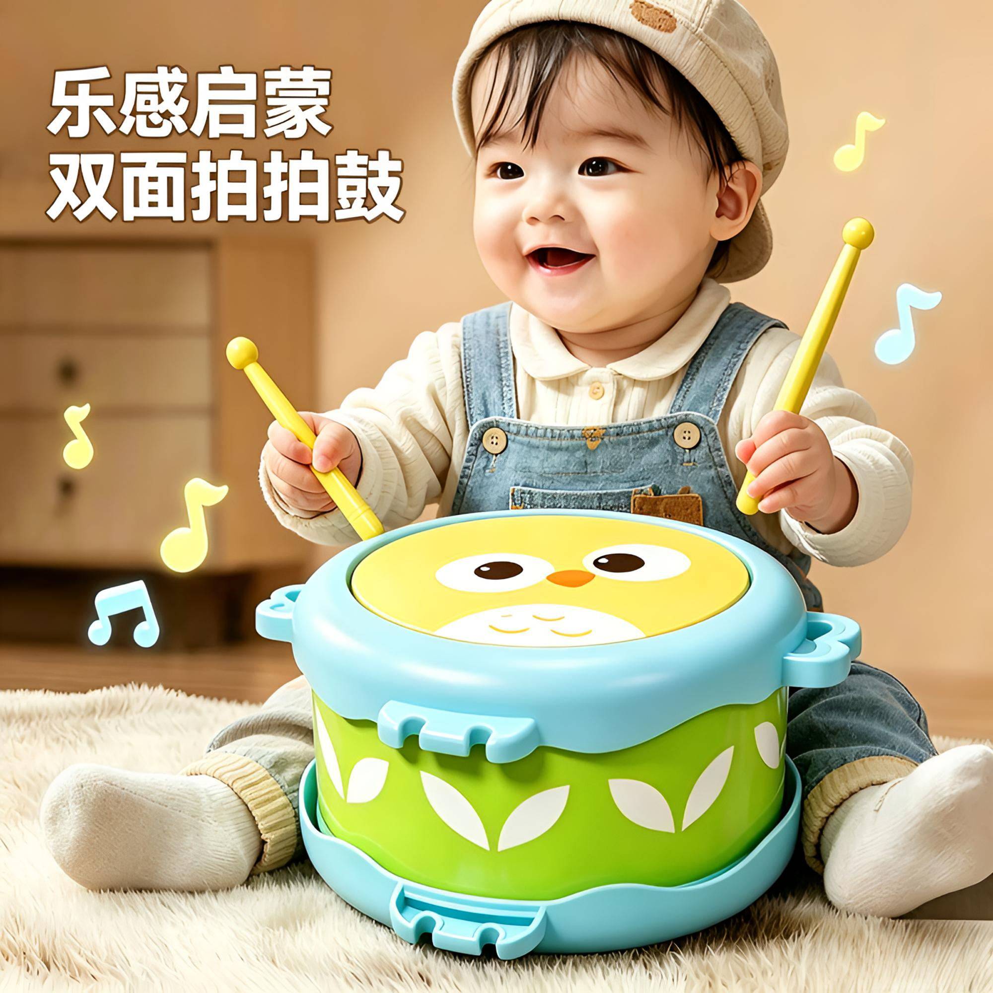 手拍鼓婴儿童音乐早教益智启蒙玩具打击乐器宝宝手敲棒鼓0一1岁3