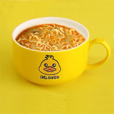 小黄鸭陶瓷泡面碗饭碗带盖带手柄保鲜碗方便面碗便当盒可微波炉