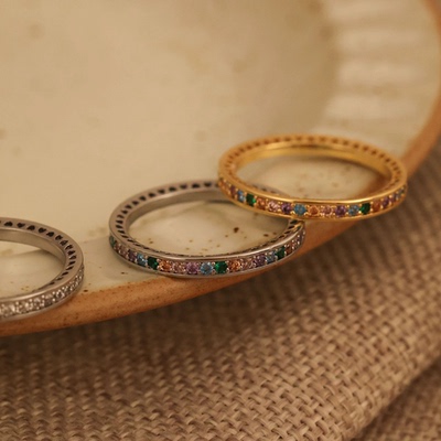 Classic Simple Color Ring AAA Rainbow Mini Crystal Wedding R